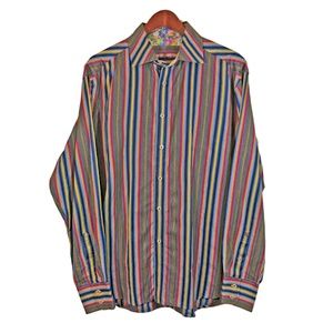 ROBERT GRAHAM Red Blue Yellow Striped Shirt Men's Size XL